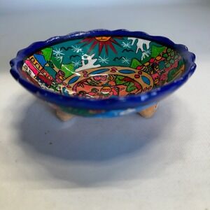 Agustín Vargas Hand-Painted Mexican Folk Art Story Colorful Footed Ceramic Bowl